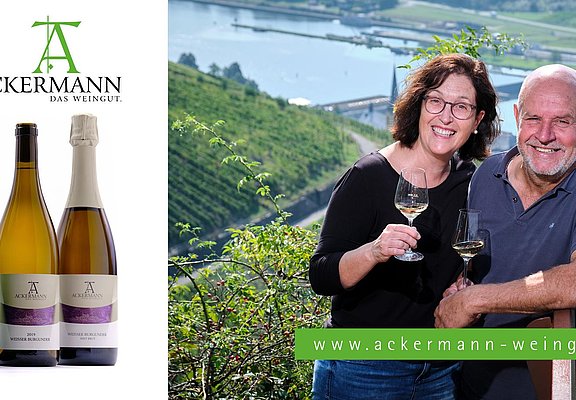 Weinflaschen und Winzer im Weinberg