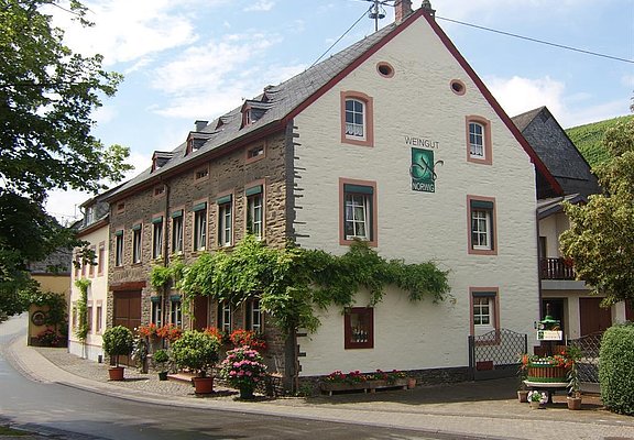 Weingut mit Weinbergen im Hintergrund